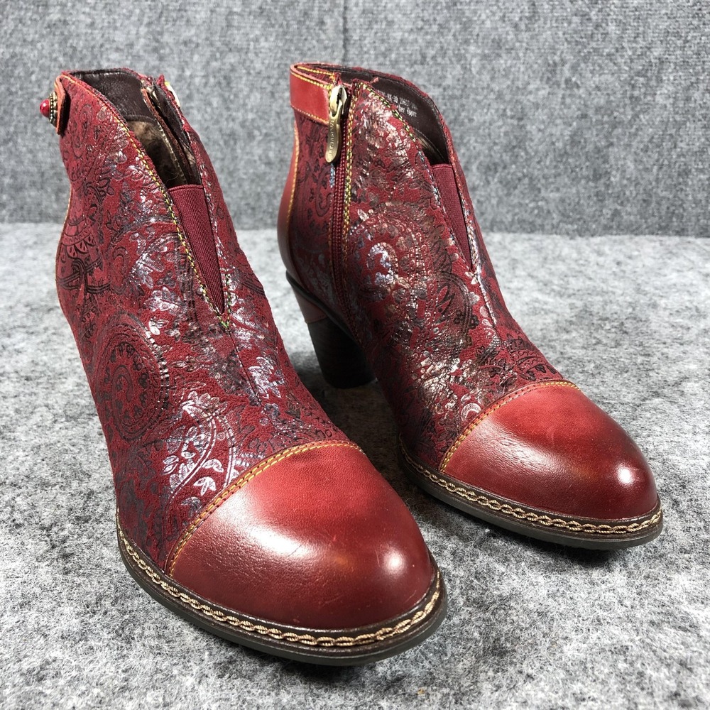 Spring Step Red Paisley Leather Ankle Boots